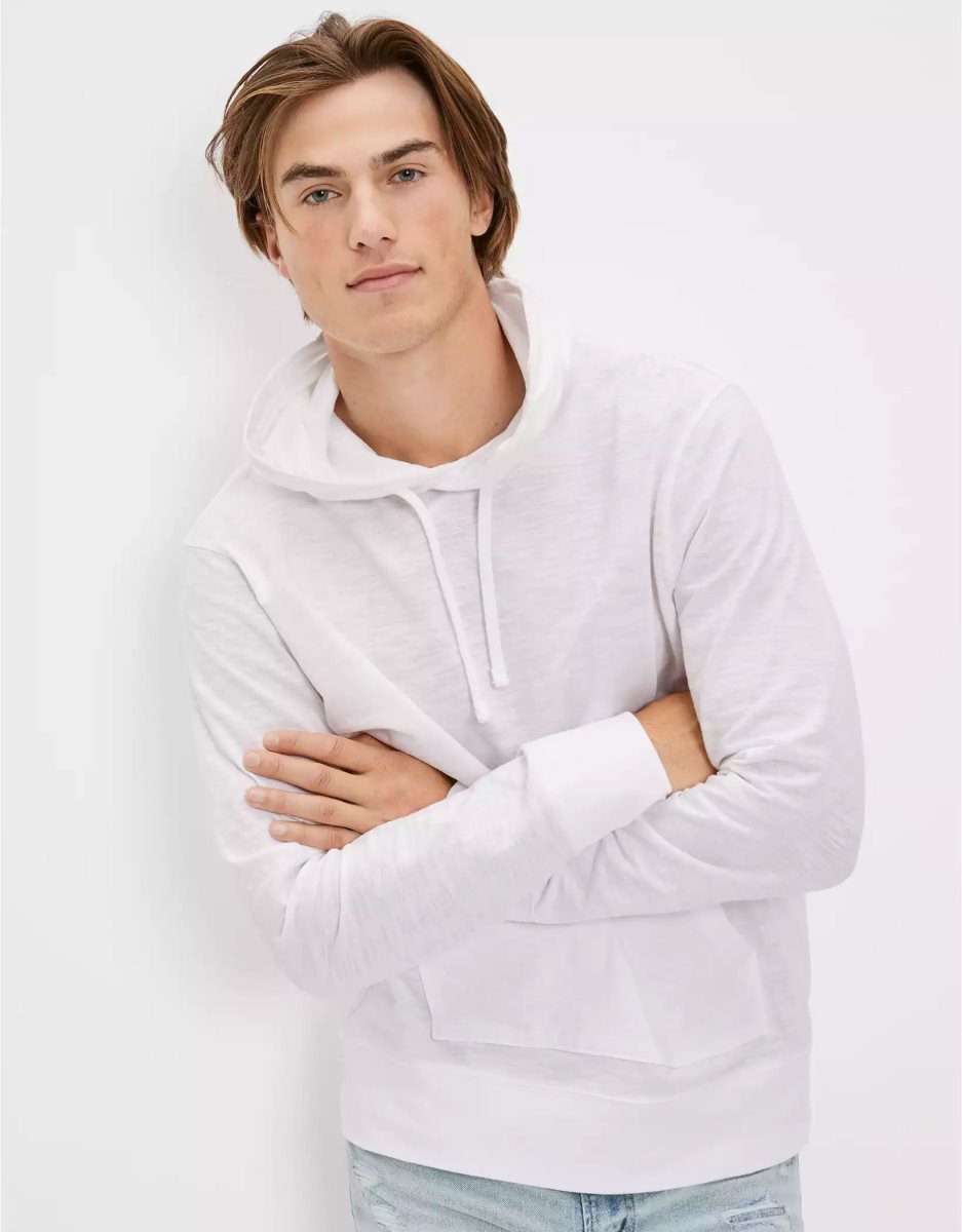 Sweat à Capuche American Eagle AE Super Soft Blanche Homme | ZNV-45655311